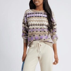 BP Oversized Fair Isle Crew Neck Sweater - Purple and Tan NWOT Nordstrom